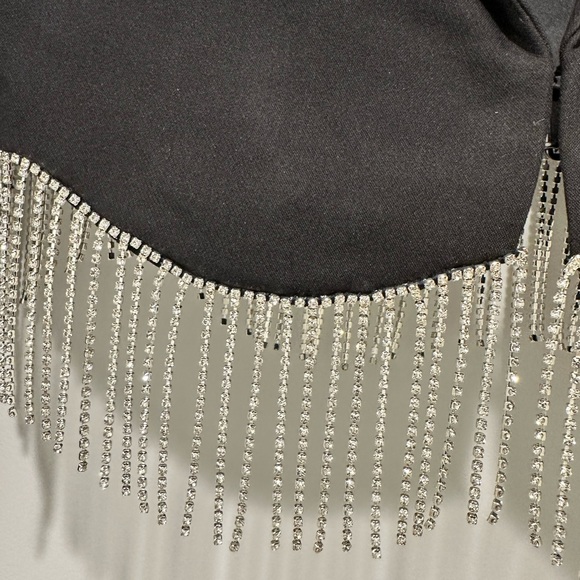 Rhinestone Fringe Point Collar Long Sleeve Coordinating Jacket & Crepe Skirt - Picture 12 of 13